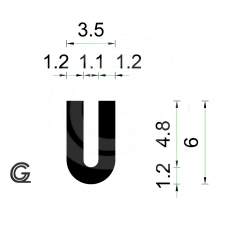 Rubber U Profile | inside size 1,1 mm | height 6 mm | thickness 1,2 mm | Per Meter